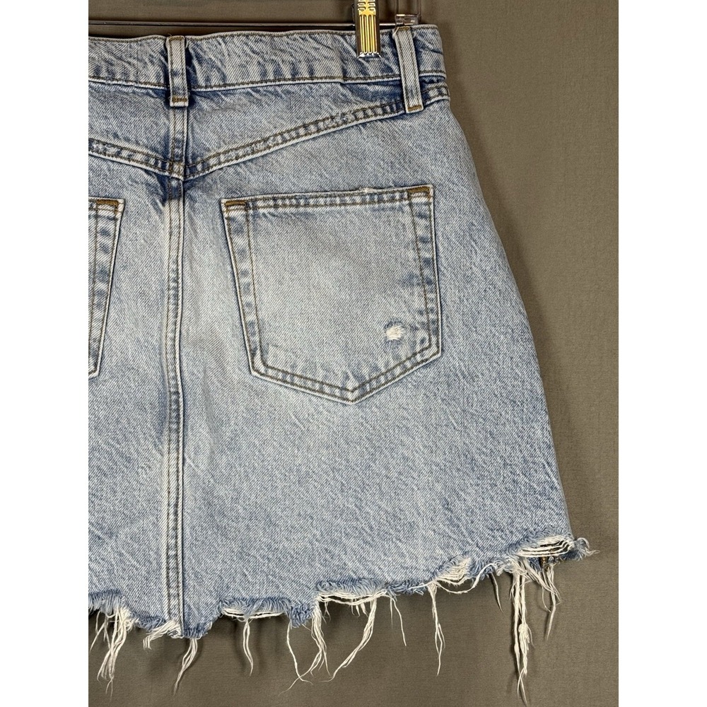 ZARA The Mini Skirt Denim Distressed Destroyed Raw Hem Light Wash Large - Picture 9 of 13